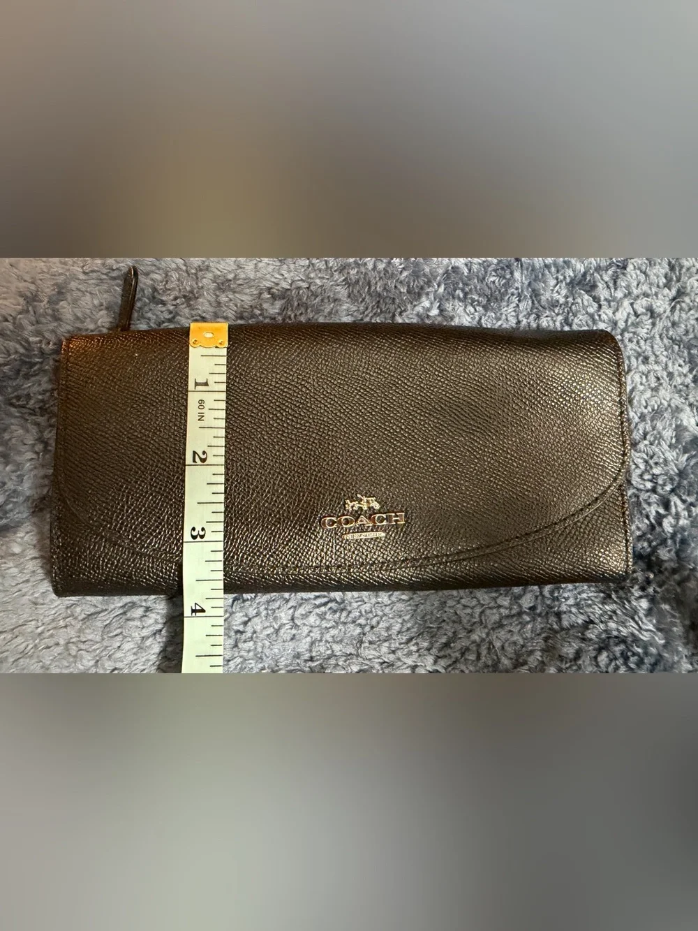 COACH Black Textured Leather Continental Card Holder Wallet